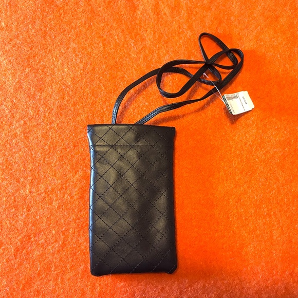 Black real leather topstitched diamond phone clutch bag made in Italy NWT - Picture 3 of 10